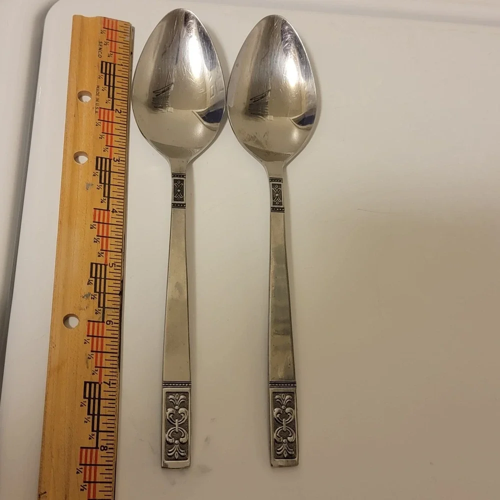 2 Imperial International CORTINA Serving‎ Spoons Stainless Japan 8 1/8